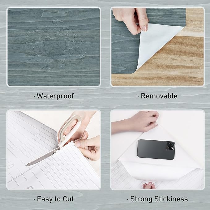 Wallercity Blue/Gray Weathered Wood Plank Peel and Stick Wallpaper for Countertops Self Adhesive Wood Grain Contact Paper for Cabinets Blue Distressed Vinyl Wall Paper Wrap for Counter Top 15.8x236 IN