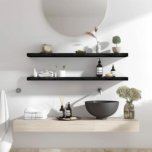 Wood Floating Shelves for Wall Decor, Rustic Wall Shelves for Bedroom Bathroom Kitchen Living Room, Set of 4 Black 36 Inch