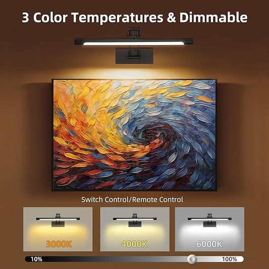 16“ Picture Lights for Wall, 8000mAh Rechargeable Wireless Picture Light with Remote, Dimmable 3 Colors LED Art Lighting for Paintings Frame Poster Dartboard Gallery Light, Black