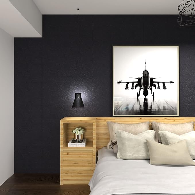MelunMer Black Peel and Stick Wallpaper 197In L 15.7In W Self Adhesive Removable Wallpaper for Bathroom/Bedroom Modern Contact Paper Silk Textured Black Contact Paper for Cabinets Shelf Waterproof