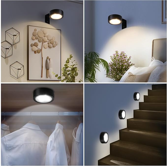 2 Pack Wireless Picture Lights for Wall, Magnetic Black Picture Light Battery Operated with Remote, Dimmable Painting Light for Art Display, RGB Rechargeable Wall Lights for Photo Frame Gallery
