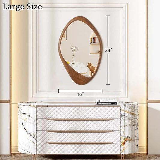 AAZZKANG Asymmetrical Wall Mirror Large 24"x16" Retro Irregular Vanity Mirrors Decorative for Bathroom Bedroom Living Room Hallway Brown