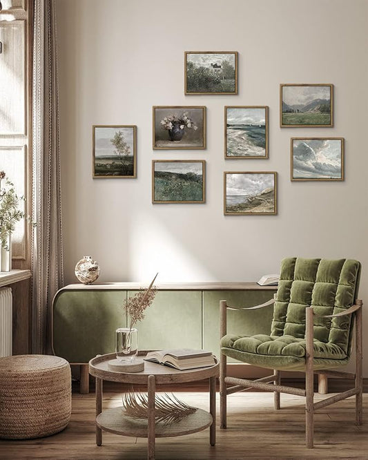InSimSea Framed Canvas Wall Art, Vintage Decor with Clouds and Sunset Classical Paintings, Farmhouse Wall Art for Office, Home, Bedroom, Bathroom - 8x10