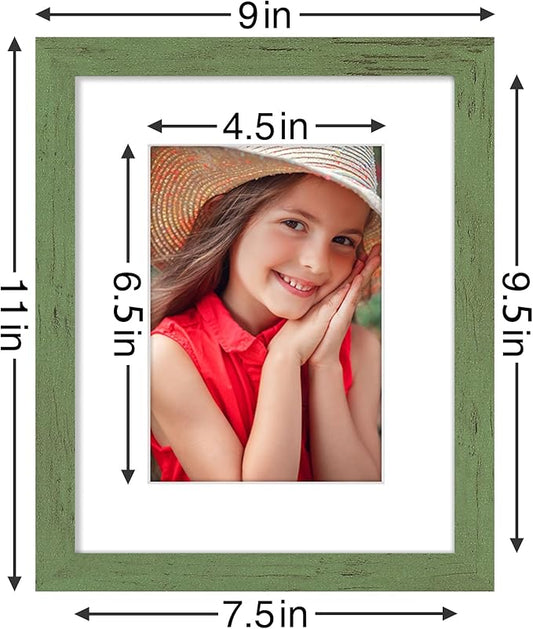 Vittanly 8x10 Picture Frames Set of 9, Shatter Resistant Plexiglass, Display 5x7 Pictures with Mat or 8x10 without Mat, Photo Frames for Wall or Tabletop, Engineered Wood, Rustic Green