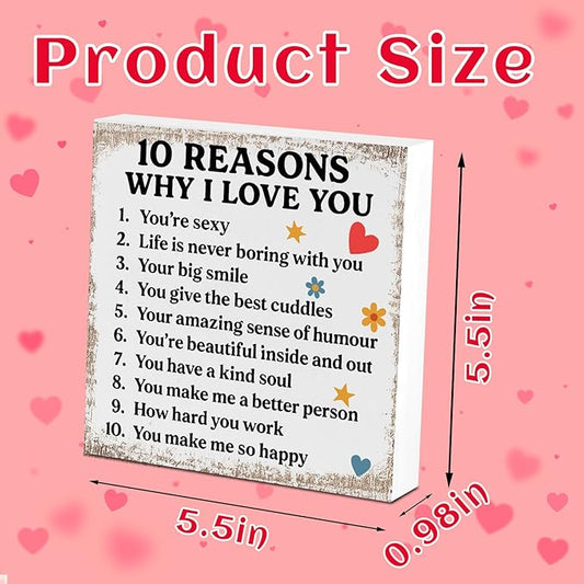 Valentines Desk Decor, Valentine's Day Home Office Table Sign for Wife Daughter from Dad Husband, Valentine Gifts Decorations for Porch Tiered Tray Shelf Party, 10 Reasons Why I Love You