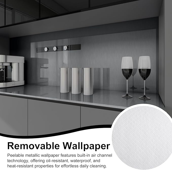 Stainless Steel Contact Paper 15.7"x 118" Thickened Grey Metallic Peel and Stick Wallpaper for Appliances Decorative Self Adhesive Stainless Steel Contact Paper for Fridge Kitchen Dishwasher Cabinets