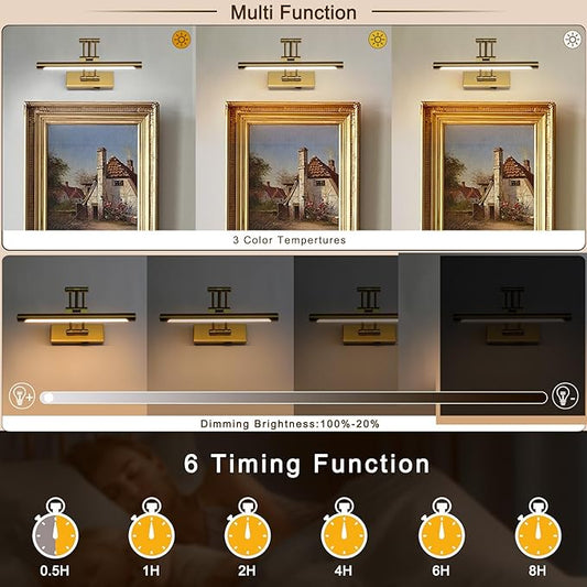 Battery Operated Picture Light with Remote,Wireless Gallery Lights Brass 12in Rechargeable Display Light with Flexible Swing Arm,Dimmable Wall Sconce for Artwork on Wall