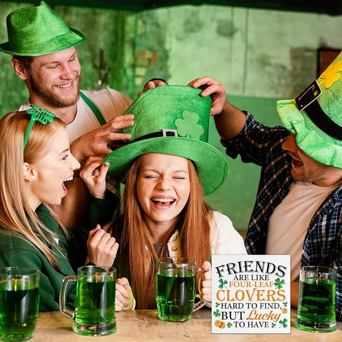 St. Patrick's Day Party Decor Sign - Friends Are Like Four-leaf Clovers Wooden Sign - Irish St Patricks Day Decorations for Home Party Table Desk Shelf 5x5 Inches