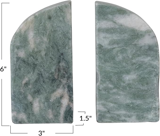 Creative Co-Op Half Arch Marble Bookends, Green