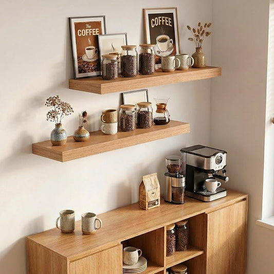INHABIT UNION 24in Floating Shelves for Wall, Wall Mounted Shelves for Decor Storage Set of 2, Floating Shelf for Bedroom, Bathroom, Living Room and Kitchen(Beech)