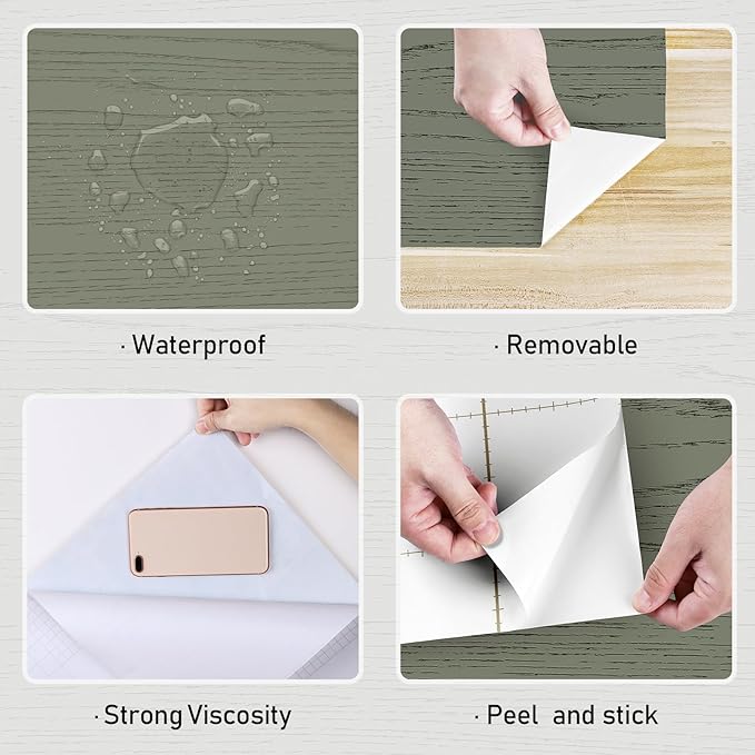 Wallercity Vintage Green Wood Peel and Stick Countertops Waterproof Faux Wood Wallpaper Self Adhesive Wooden Contact Paper Easy to Clean Green Contact Paper for Cabinets Table Kitchen 15.8''x78.7''