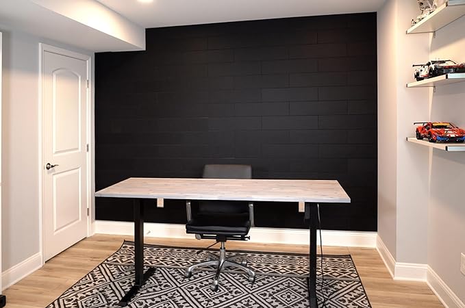 Shiplap Felt Wall Panels, Black, 24 Pack, Modern Wall Paneling, Peel and Stick, Sound Absorbing, 23.25 sq ft