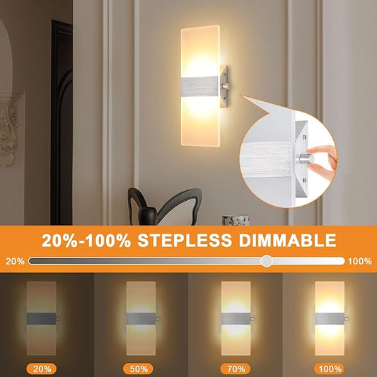 LIGHTESS Dimmable Wall Sconce Set of 2 with Dimmer Switch, Modern LED Wall Lamp 12W for Hallway Bedroom Living Room, Warm White, HS