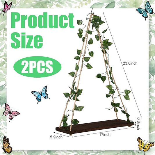 2 Set Floating Shelves for Wall, Plant Wall Decor Hanging Shelves Hanging Shelf with 48 Pcs 3D Butterfly Stickers Cottage Core Decor for Bedroom Bathroom Living Room Kitchen House