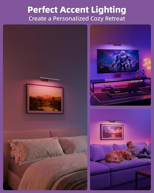 EZVALO Picture Light for Wall, 4800mAh Rechargeable Wireless Battery Lights for Painting, 16In Dimmable Magnetic LED RGB Art Display Light, Colors Temperatures, for Gallery, Living Room, Hallway