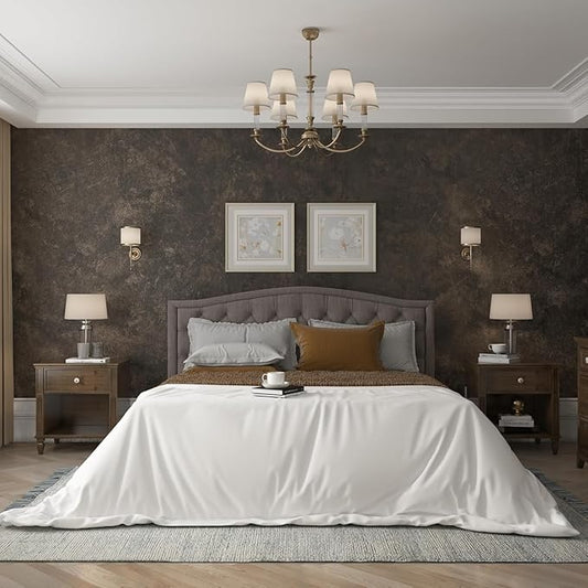 31"×1181" Big Roll Large Size Wide Thick Dark Brown Tan Grey Concrete Wallpaper Peel and Stick Waterproof Taupe Charcoal Gray Concrete Cement Contact Paper Vinyl Tile Sticker for Bedroom Walls