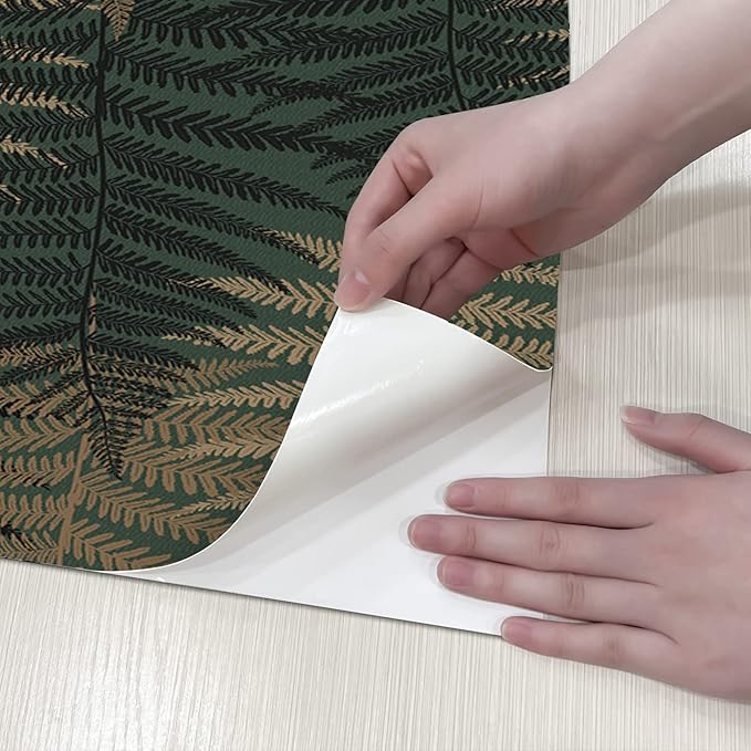 JiffDiff Botanical Fern Wallpaper 236.22" x17.7" Leaf Peel and Stick Wallpaper Green Grunge Ferns Removable Botanical Greenery Self Adhesive
