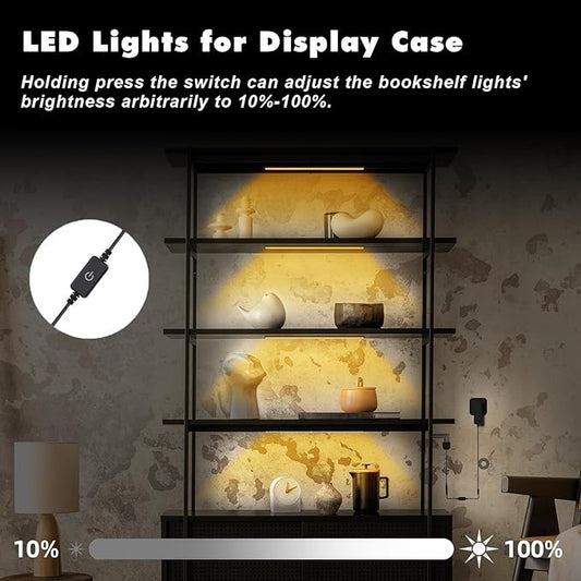 JUSJUBR Black Display Shelf Lighting, 4 Pack x12 Inch Display Lights for Display Case, LED Display Lights with Memory Function, Display Cabinet Lights for Pantry/Shelf/Case, Warm White 3000K