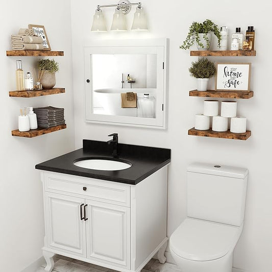 Vivelove Floating Shelves for Wall 16 inchs Long, Bathroom Shelves Over Toilet, for Bedroom, Living Room, Kitchen, Farmhouse Decor, Rustic Wall Shelves with Invisible Brackets - Set of 2, Rustic Brown