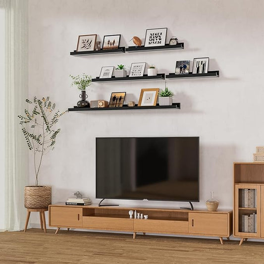 Heimlove Picture Ledge Shelf,48 inch Long Floating Shelves for Wall Set of 2,Black Picture Shelf with Lip for Wall Decor,Living Room,Bedroom,Bookshelf,Nursery,Perfume