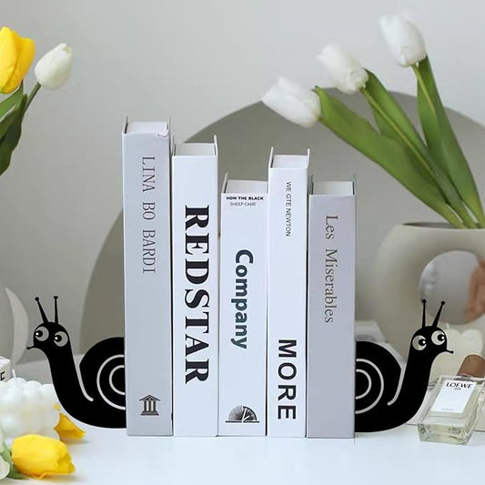 Bookends Cute Snail Metal Book Ends, Novelty Decorative Bookends for Bookshelf, Book Organizer for Desk Home Office School Bookshelf Decor, Black - 1 Pairs