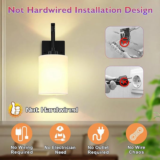 Battery Operated Wall Sconces Set of 2, Black Rechargeable Wall Sconces with Remote & Bulbs, Indoor Not Hardwired Wall Lights, 15 Colors Dimmable Cordless Wall Lamps for Living Room Bedroom Hallway