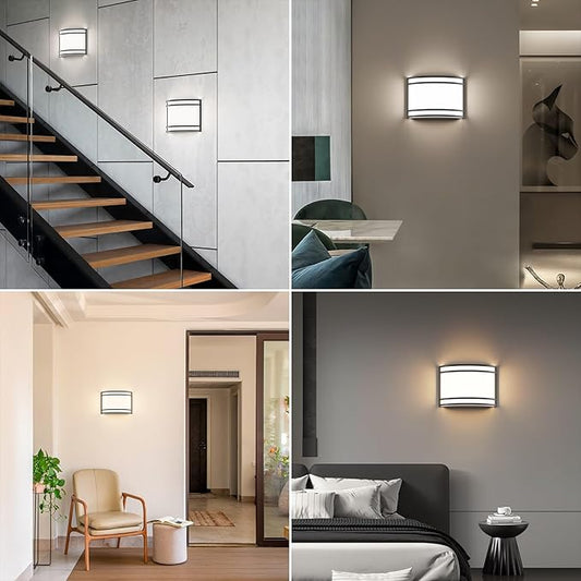 15W LED Indoor Wall Sconce, 3000K/4000K/5000K Color Temperature, Dimmable Modern Indoor Wall Mount Half Cylinder Light Fixture for Hallway Bedroom, Matt Black, 2 Pack