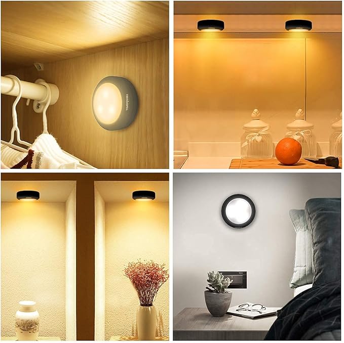 HOLKPOILOT Puck Lights with Remote Control, LED Under Cabinet/Under Counter Light Battery Operated, Closet Light Dimmable, Stick On Lights(6PACK)