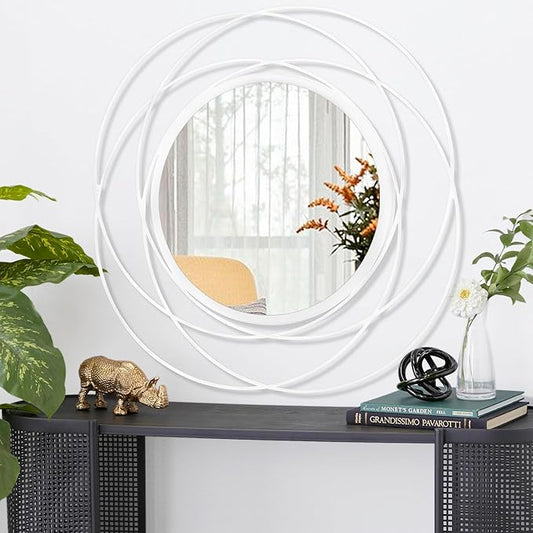 24 inch Round Mirror White, Circle Wall Mirror for Bathroom Vanity,Large Circle Mirror for Wall Decor, for Living Room Bathroom Bedroom Hallway Balcony Vanit