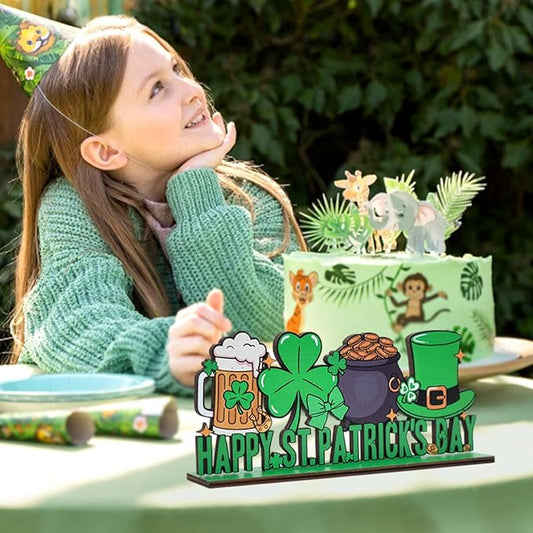 St Patricks Day Decor for Table Happy St Patrick's Day Coffees Bar Decoration Wooden Centerpieces Rustic Farmhouse Sign for Tabletop Home Shelf St Patricks Day Party Decoration Pink