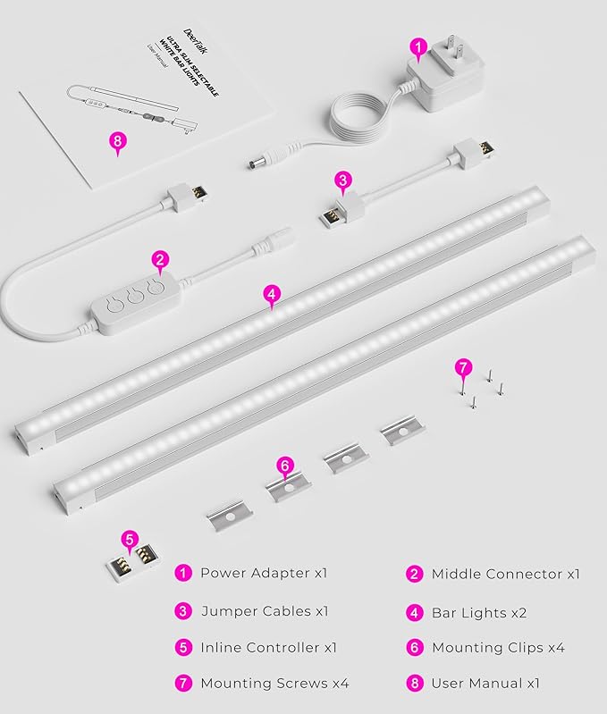 12-Inch Under Cabinet Lighting, Ultra Slim 5CCT Adjustable (2700K-5000K) Hardwired LED Cabinet Lights for Kitchen, Closet, Shelf, 24V Low Voltage, 2 Pack