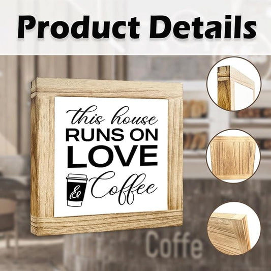 Coffee Wood Decor This House Runs On Love And Coffee Handmade Wooden Coffees Sign Rustic Kitchen Wall Art Perfect For Home Office Kitchen Bar Decor Square Ideal Gift For Coffees Lover 5.9x5.9 Inch