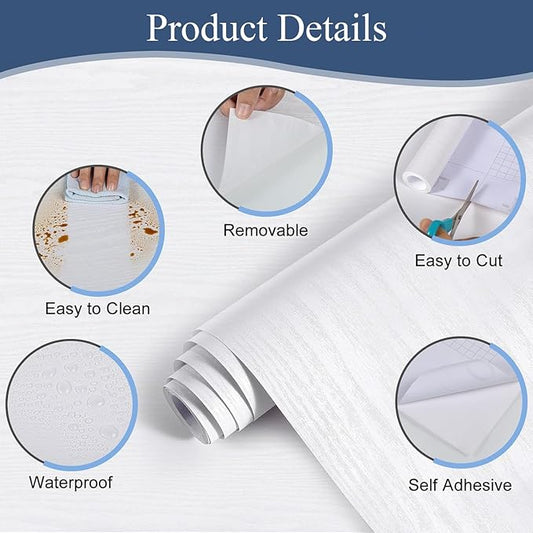 Abyssaly White Wood Contact Paper 17.71 in X 196 in Decorative Self-Adhesive Film Real Wood Tactile Easy to Clean Perfectly Covers The Surface Without Passing Through The Primary Colors