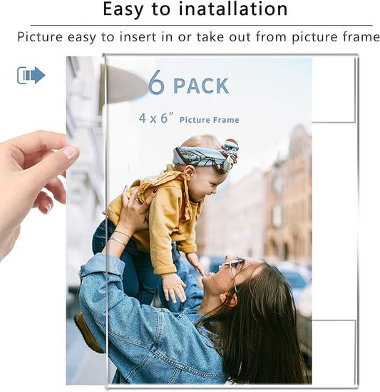 DZZ Clear Acrylic Photo Picture Frames Display Picture,Wall Mounting Clear for Home,School,office,-Vertical, 4x6, Set of 6