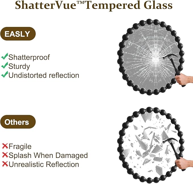 Round Mirror for Wall, 32 Inch Black Beaded Frame Decorative Vanity Mirror, Circle Bathroom Mirror with High-Definition Lense, Modern Wall Decor for Bathroom, Living Room, Bedroom, Entryway