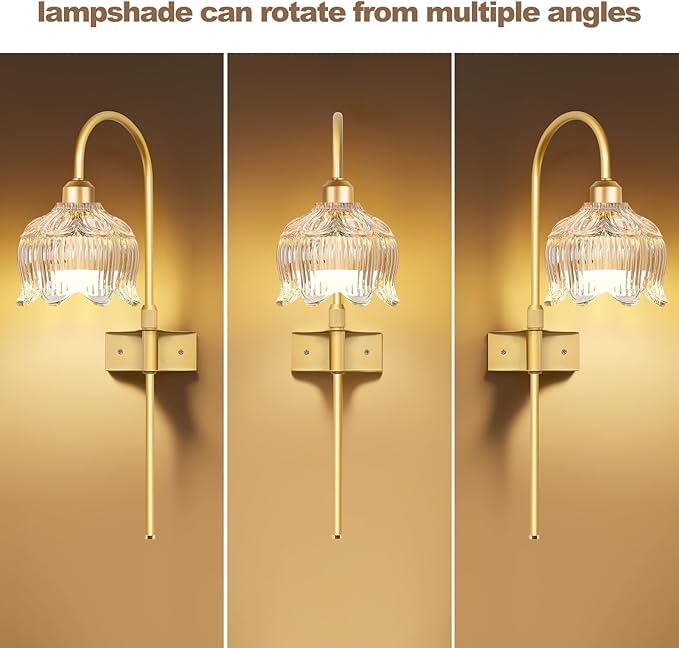 Vintage Battery Operated Wall Sconce with Flower Glass lampshade,Dimmable Battery Operated Wall Sconces Set Of Two,Rechargeable Battery Wall Lights lamp with13 Colors for Bedroom Living Room Hallway