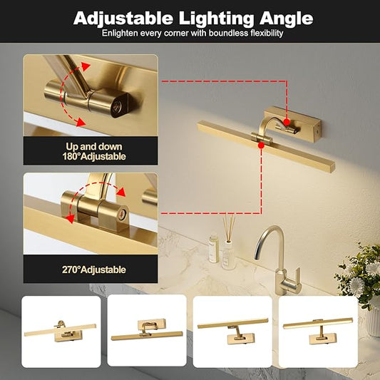 Picture Lights for Wall Battery Operated 3 Colors Dimmable Lights for Pictures On Wall 15.56 Inch Brass Art Lighting for Paintings Wireless Gallery Light Poster Lights with Remote and Timer