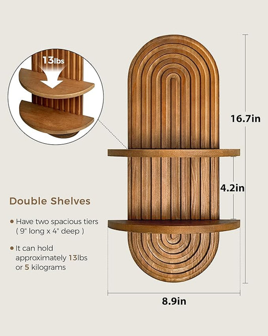 Bamworld Boho Wall Decor Plant Wall Shelf Mid Century Modern Decor Hanging Plant Shelf 2-Tier Wooden Floating Shelves for Home Bathroom Bedroom Living Room Office Holding Planter Decoration Natural