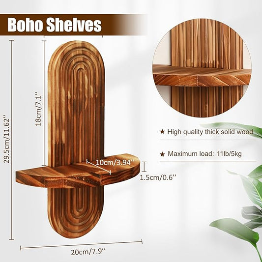 2 Pack Boho Wall Hanging Shelf - Handmade Rainbow Arch Floating Shelves Trinket Storage Rack Vintage Wood Wall Decor for Bedroom Living Room Nursery Bathroom