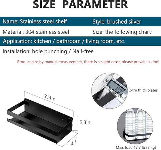 Rustproof Metal Storage Floating Shelves Wall Mounted Rectangular Shelf for Bedroom,Bathroom, Living Room, Kitchen, and Laundry Room,Nail-Free Wall-Mounted Shelves(7.9 Inch Black)