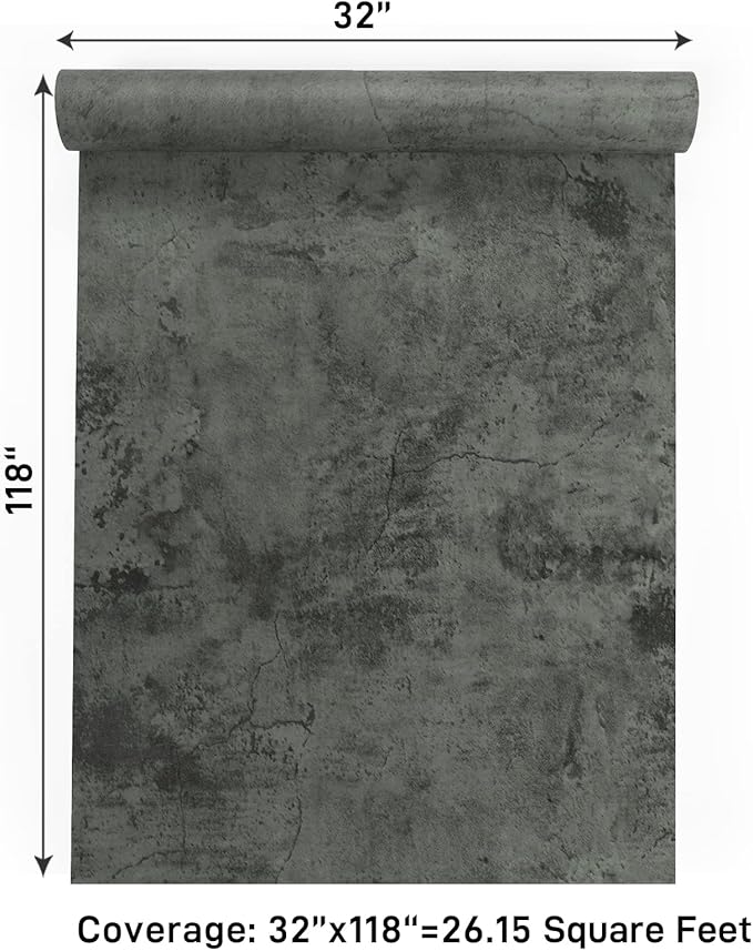 VaryPaper Large Industrial Style Concrete Wallpaper 32''x118'' Thick Peel and Stick Concrete Countertop Contact Paper Waterproof Self Adhesive Grey Cement Wall Paper Roll for Bathroom Bedroom Kitchen
