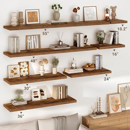 Vivelove 10 Inch Deep Floating Shelves 24 inch Long, 24 x 10 Wide Wall Shelves with Invisible Brackets, for Bedroom Bathroom Living Room Kitchen Office, Farmhouse Home Decor, Set of 2, Rustic Brown