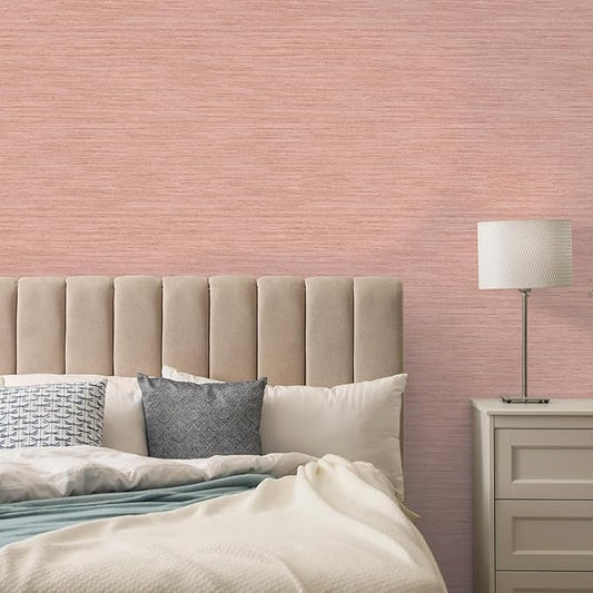 Tempaper Textured Salmon Pink Horizontal Faux Grasscloth Removable Peel and Stick Wallpaper, 20.5 in X 16.5 ft, Made in The USA