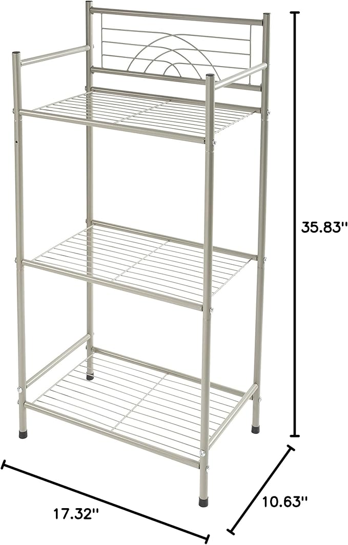 Bath Bliss Satin 3 Tier Storage Shelf Nickel | Dimensions: 17.3"x 10.6"x 35.8" | 3 Tier Storage | Free Standing | Rust Resistant | Satin