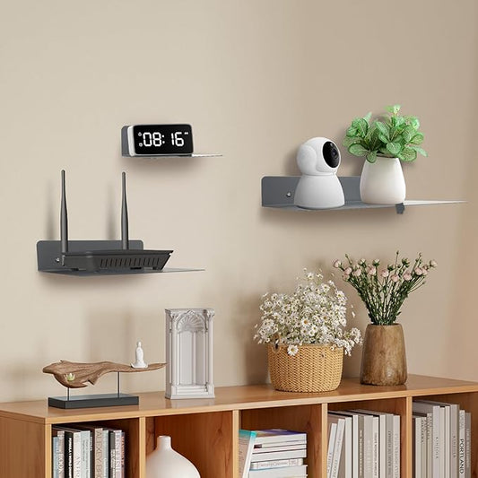 Steel Floating Shelves for Wall,Small Wall Shelf,Suitable for Bedroom, Living Room, Bathroom, Kitchen, Office (Grey, 9.06x6.89 in)