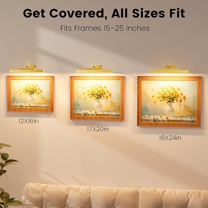 4 Pack Picture Art Above Light Set, 12" Wireless Battery Picture Lighting, Remote Control Timer 3 Color Temps for Living Bedroom or Museum (Gold)