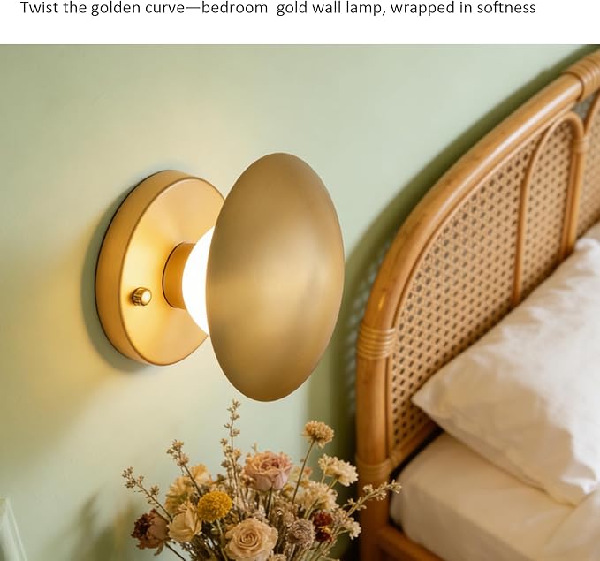 Modern Gold Mushroom Globe Wall Sconces, Spherical Wall Lamp, Mid Century Small Brass Vanity Single Ball Lights Fixture, Contemporary Milk Glass Wall Mounted Lamp for Bedroom Bathroom Hallway
