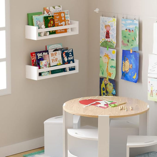 You Have Space Elba Floating Book Shelves for Kids Room Decor, Nursery Shelves for Wall, Bookshelf, White Set of 2