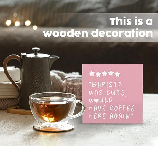 Pink Coffee Bar Accessories - Would Have Coffee Here Again Wooden Box Signs, Bar Decorations For Home, Pink Wood Sign Home Decor For Kitchen Desk Table Shelf 5x5 Inch