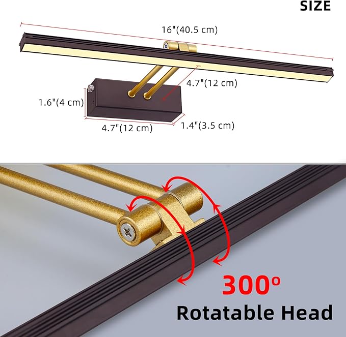 Picture Light,5000mAh Rechargeabl Art Lights for Paintings,Remote 16" Display Accent Lighting with Timer and Dimmable for Wall,Frame,Portrait-Black